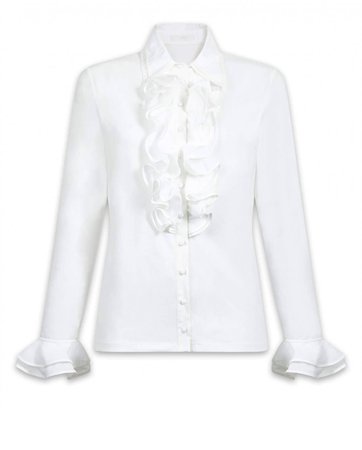 Double Collar Pima Blouse with Ruffle and double Cuff: Patsy | Anne Fontaine