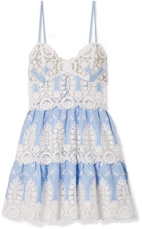 Sara Crochet-trimmed Linen Mini Dress - Light blue