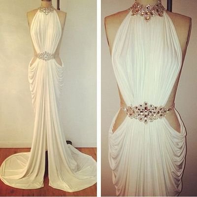 Sexy Halter Backless White Chiffon Prom Dress With Slit, Long Evening Dress For Prom 2016, FS3735 · romanticdress · Online Store Powered by Storenvy