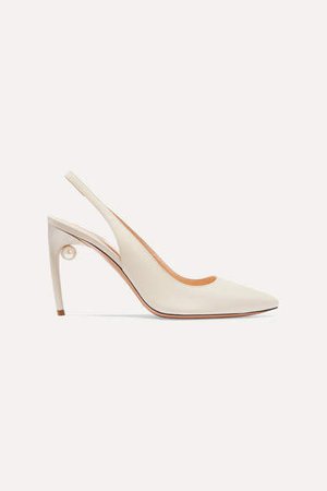 Mia Faux Pearl-embellished Leather Slingback Pumps - Off-white
