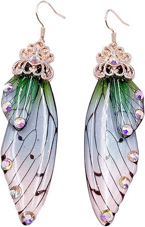 Amazon.com: Faerie Butterfly Wing Foil Rhinestone Earrings Necklace Set Unique Fairy Simulation Big Monarch Butterflies Earring Classy Handmade Jewelry for Women Girls-Green Golden: Clothing, Shoes & Jewelry