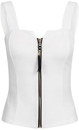 WEUIE Hot Sale Sexy Summer Women's Fashion Sleeveless Camisole Tank Zipper Top T-shirt (L, White ) at Amazon Women’s Clothing store