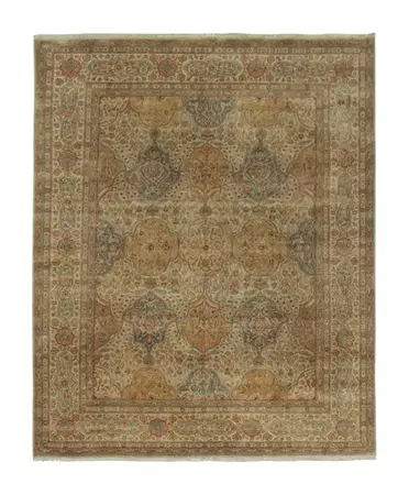 Rug and Kilim’s Classic style rug with Gold, Beige and Green Floral patterns For Sale at 1stDibs