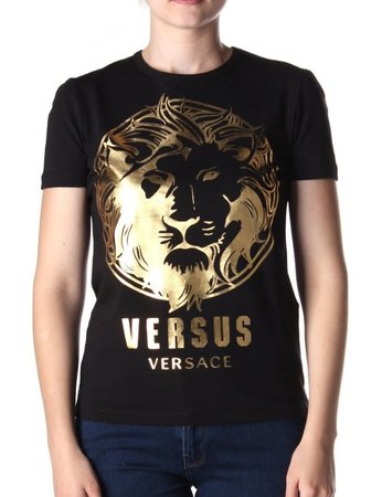 Gold Lion Head Printed Women's T-Shirt Black