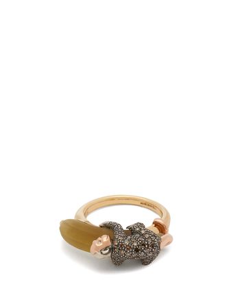 BIBI VAN DER VELDEN  Monkey on Banana diamond & 18kt gold ring