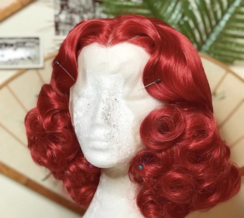 classic old Hollywood red wavy lace wig