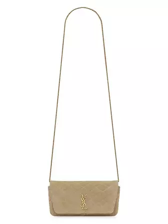 Shop Saint Laurent Gaby Chain Phone Holder In Quilted Suede | Saks Fifth Avenue