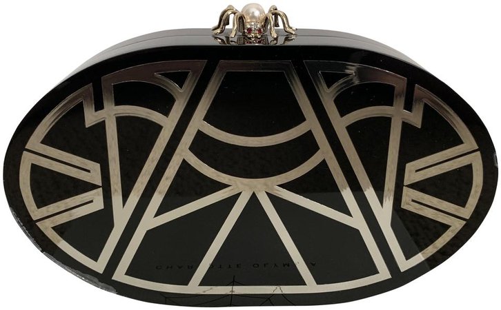Charlotte Olympia Decodent Deco Mirror Spider Oval Perspex Handbag Black Silver Lucite Clutch - Tradesy