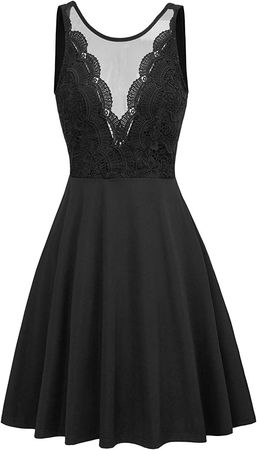Amazon.com: Women Sleeveless Lace Patchwork Cocktail Party A-Line Midi Dress XL Black : Clothing, Shoes & Jewelry