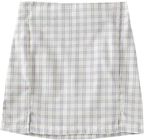 SOLY HUX Women's Plaid Split Hem High Waist A-Line Mini Skirt White XS at Amazon Women’s Clothing store