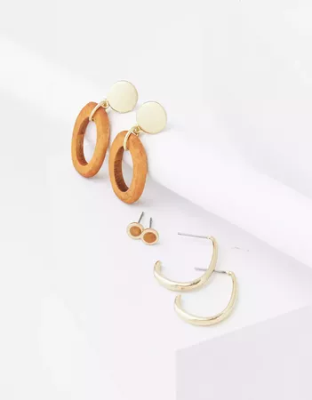 AEO Wood + Gold Earrings 3-Pack gold