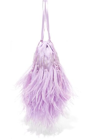 Attico | Feather-trimmed beaded satin pouch | NET-A-PORTER.COM