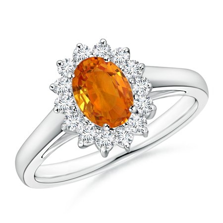 Princess Diana Inspired Orange Sapphire Ring with Halo
