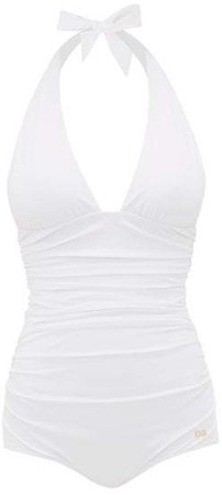 Ruched Side Halterneck Swimsuit - Womens - White