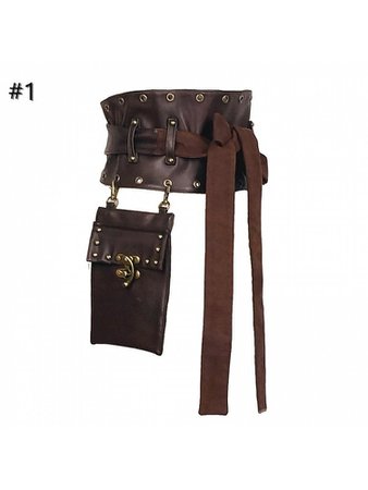 Steampunk Japanese Style Wide Belt With Waist Bag