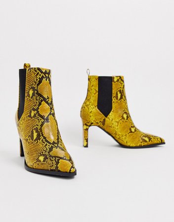 ASOS DESIGN Romeo pointed heeled boots in yellow snake | ASOS