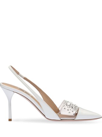 Shop Miu Miu crystal-embellished 85mm slingback pumps with Express Delivery - FARFETCH