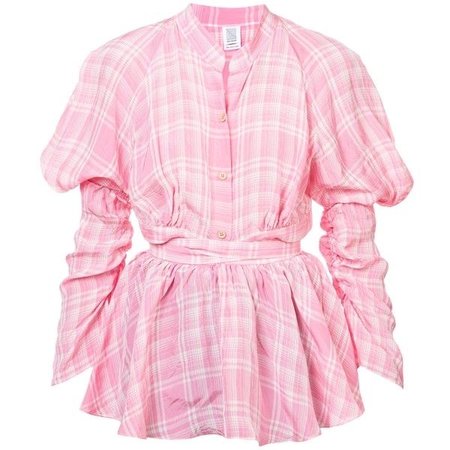 ROSIE ASSOULIN | Cutout Shirt With Wrap Detail And Peplum in Pink