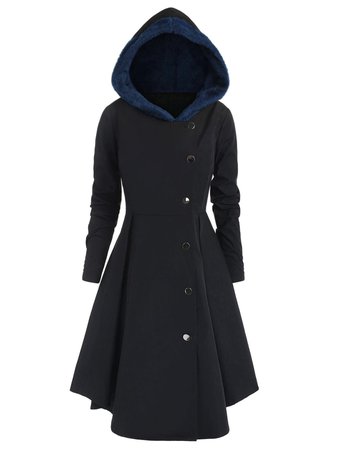 Plus Size Contrast Asymmetric Hooded Skirted Coat | Rosegal