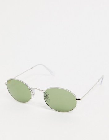 Ray-ban metal oval sunglasses in silver ORB3547 | ASOS