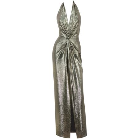 In Tune Gold Metallic Halter Neck Maxi Dress | Me & Thee | Wolf & Badger