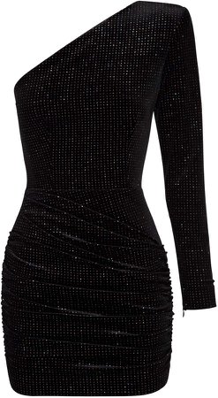 Alex Perry Dallon Glittered Velvet One-Shoulder Mini Dress