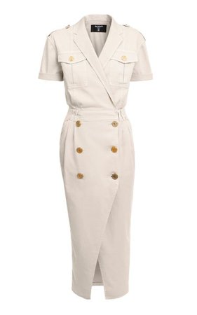 Button-Detailed Cotton Denim Midi Dress By Balmain | Moda Operandi
