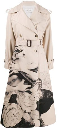 floral long trench coat