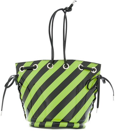 striped lace-up bucket bag