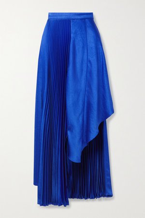 Christopher John Rogers Asymmetric Pleated Satin Skirt In Royal Blue | ModeSens