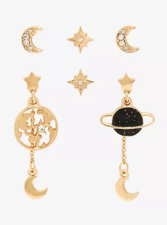 Earth Moon & Saturn Dangle Earring Set - BoxLunch Exclusive