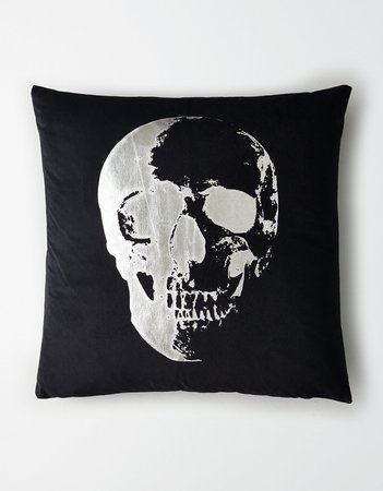 Dormify Velvet Metallic Skull Pillow, Black | American Eagle Outfitters