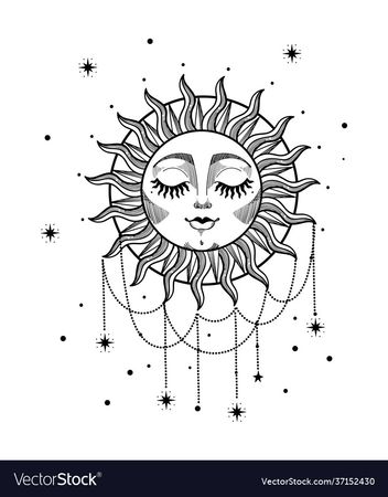 Beautiful boho sun with face rays and precious Vector Image