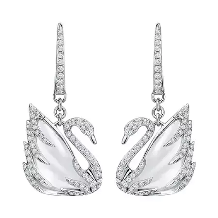 Swarovski Faithful Swan Earrings For Sale at 1stDibs