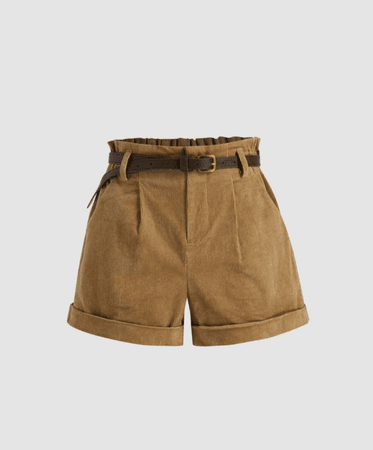 Camel Corduroy Mini Shorts