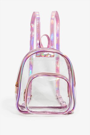 Women's Backpacks | Holographic Trimmed Clear Mini Backpack | A'GACI