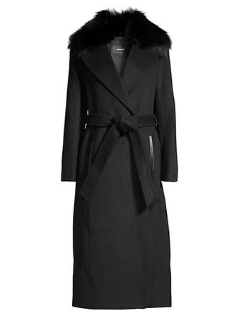 Mackage Silver Fox Fur Collar Wool-Blend Coat | SaksFifthAvenue