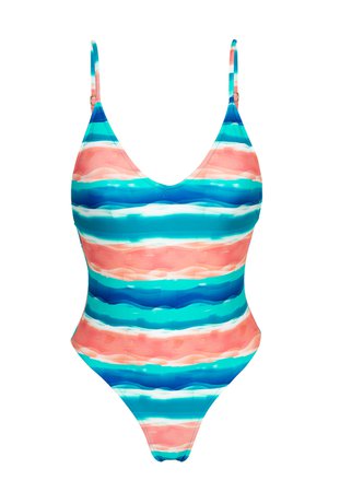 Rio de Sol | Blue / Coral High-leg One-piece Swimsuit - Upbeat Hype