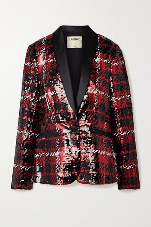 Black Satin-trimmed sequined tulle blazer | L'Agence | NET-A-PORTER