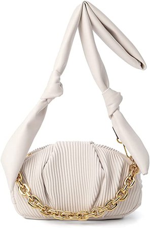 Women Knotted Shoulder Handbag Purse, Ruched Dumpling Clutch Cloud Bag Fashion Chain Pouch Bag (Cream): Handbags: Amazon.com