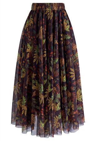 Fall-Inspired Mesh Tulle Midi Skirt - Retro, Indie and Unique Fashion