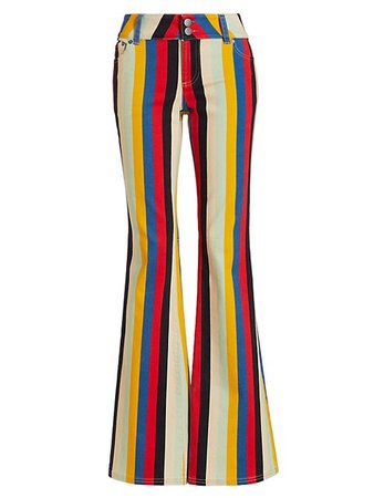 Shop Alice + Olivia Stacey Striped Mid-Rise Bell Bottom Pants | Saks Fifth Avenue