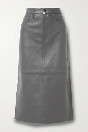 grey leather midi skirt