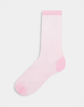 ASOS DESIGN sheer shimmer calf length sock in pink | ASOS