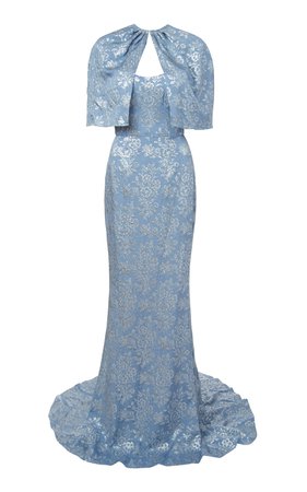 Leonora Brocade Strapless Cape-Detailed Gown By Markarian | Moda Operandi