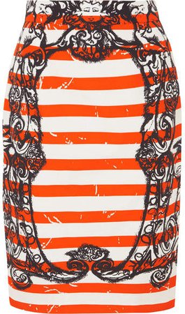 Printed Cotton-poplin Skirt - Orange