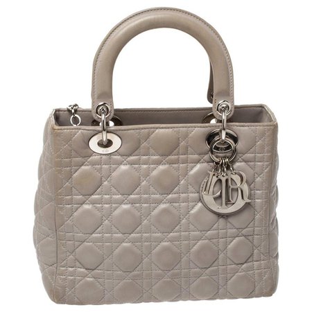 Dior Grey Cannage Leather Medium Lady Dior Tote For Sale at 1stDibs