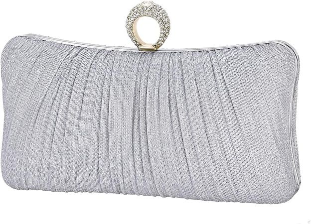 iWISH Womens Light Blue Glitter Clutch Purse Pleated Evening Bag for Bridal Wedding Party with Rhinestone Ring: Handbags: Amazon.com