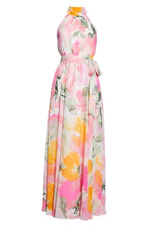 Eliza J Floral Halter Maxi Dress | pink
