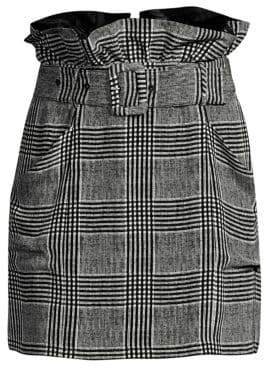 Women's Plaid Paper Bag Skirt - Black And White - Size 4